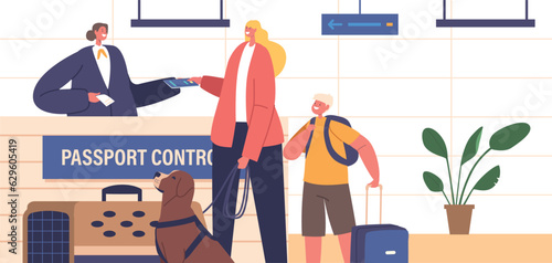 Mother, Her Son, And Their Loyal Dog Crossing A Border, Showcasing Determination And Companionship On Their Journey