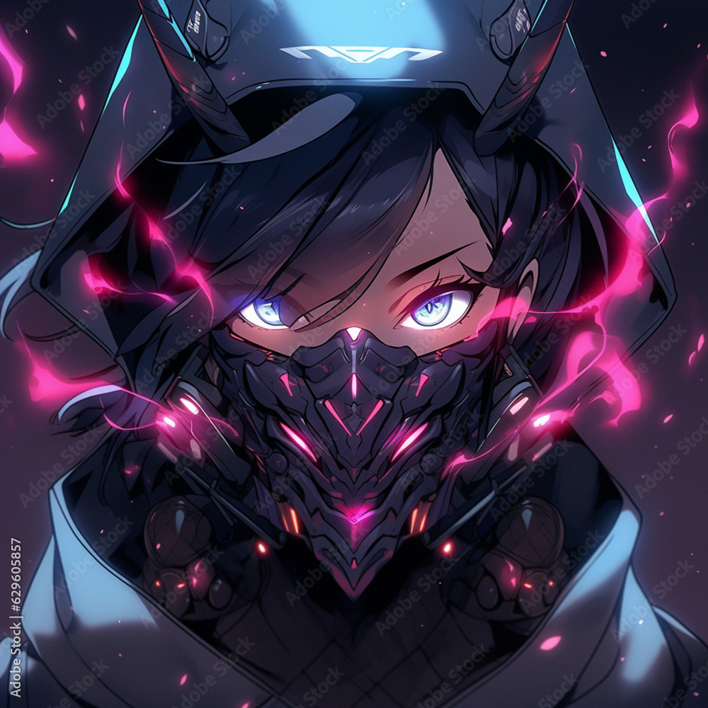 Electrifying cyberpunk portrait: Neon hues capture a futuristic protagonist. A dynamic asset for game narratives and character design Electrifying cyberpunk portrait: Neon hues capture a futuristic protagonist. A dynamic asset for game narratives and character design