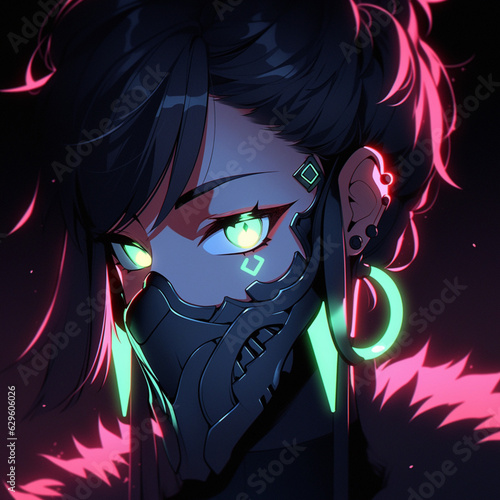 Electrifying cyberpunk portrait: Neon hues capture a futuristic protagonist. A dynamic asset for game narratives and character design