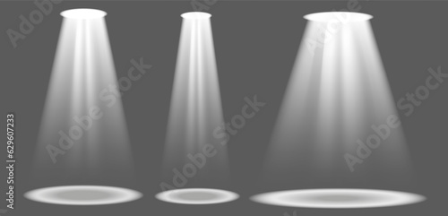 Searchlight illuminates the blank backdrop. Template with floodlight for presentation on a gray background. Vector illustration eps10 format