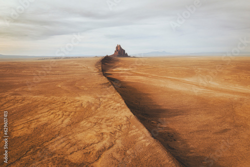 Aerial view of the famous monadnock Shiprock at sunset, Navajo Nation, San Juan County, New Mexico, United States. photo