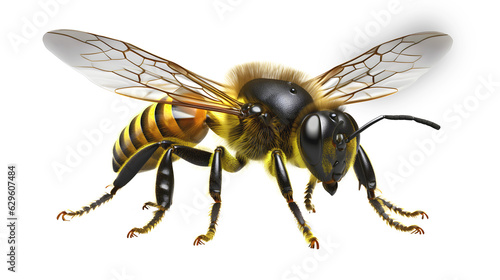 Honeybee, bee isolated on transparent background, macro, incredible pollinator, top view, generative AI