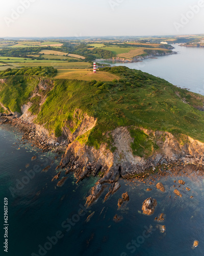 Aerial view of Grbben Head, Fowey, Cornwall, United Kingdom.