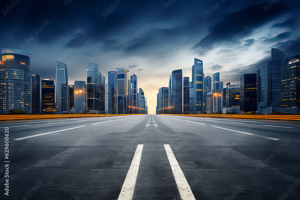 Obraz premium Empty highways and urban skylines. AI technology generated image
