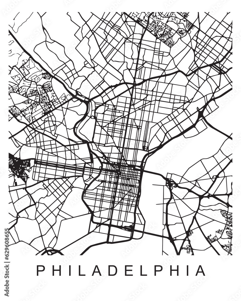 Vector design of the street map of Philadelphia against a white background