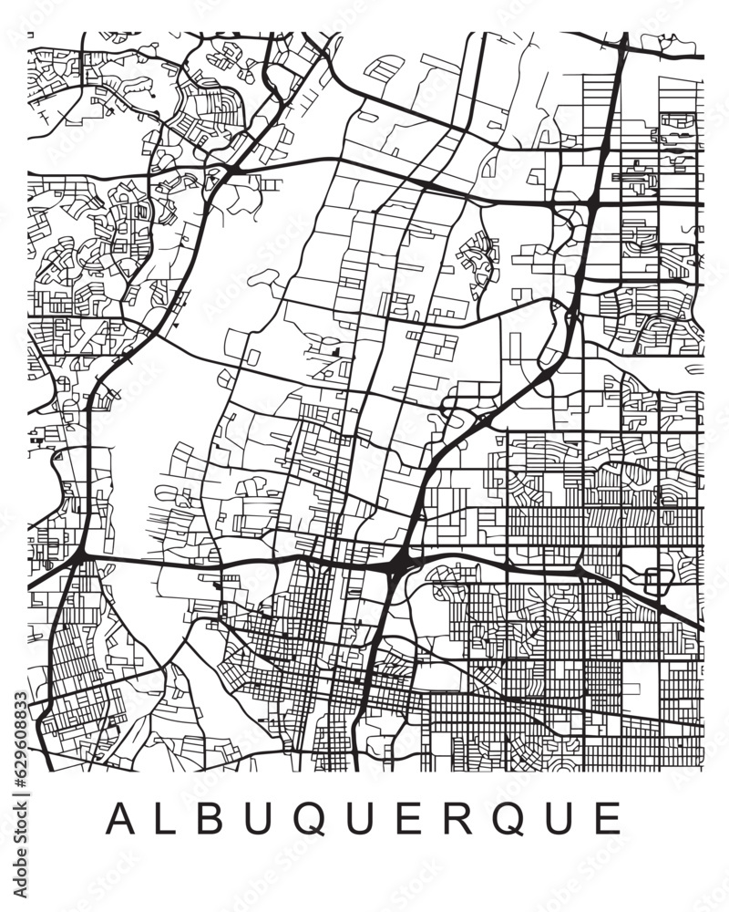Fototapeta premium Vector design of the street map of Albuquerque against a white background