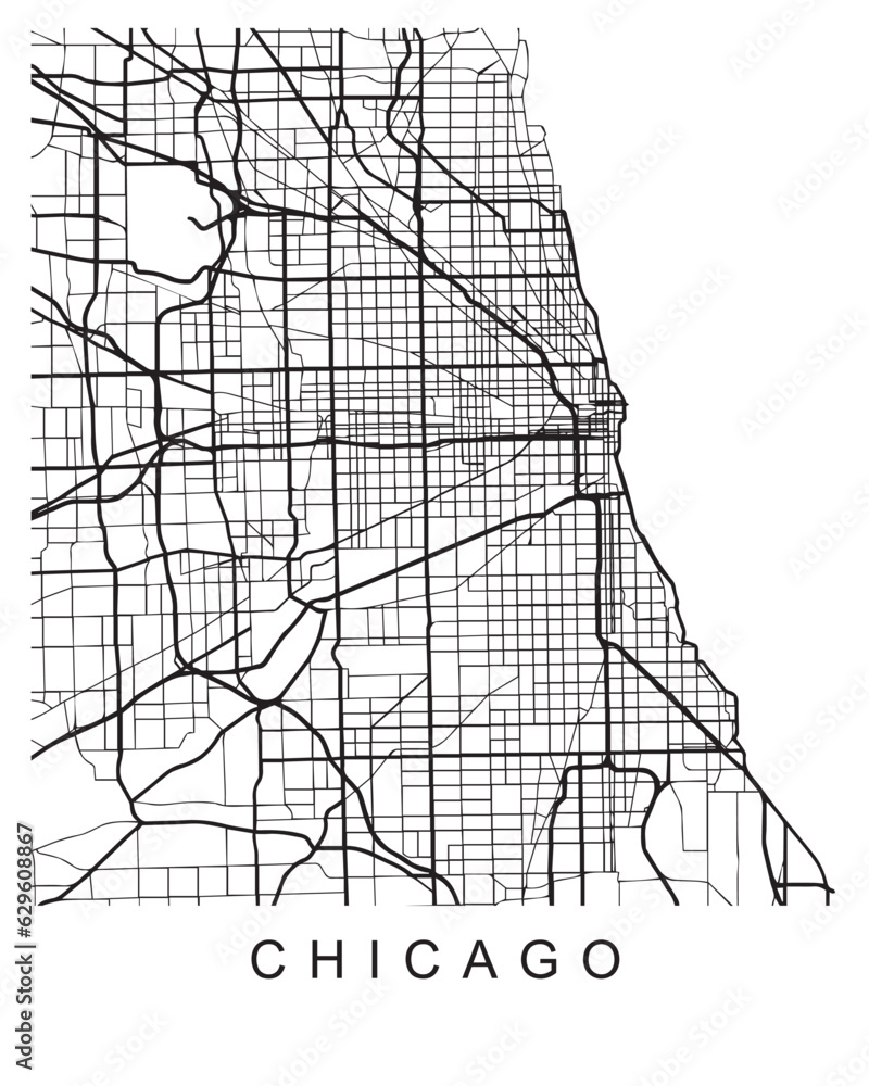 Vector design of the street map of Chicago against a white background