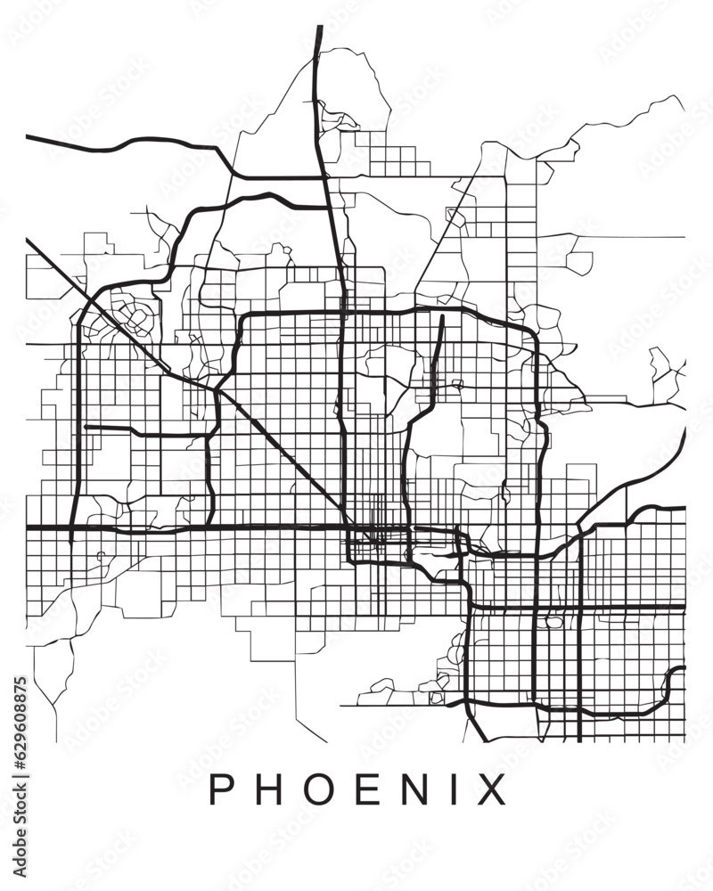 Vector design of the street map of Phoenix against a white background Vector design of the street map of Phoenix against a white background