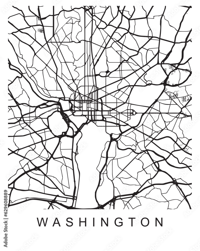 Vector design of the street map of Washington against a white background Vector design of the street map of Washington against a white background