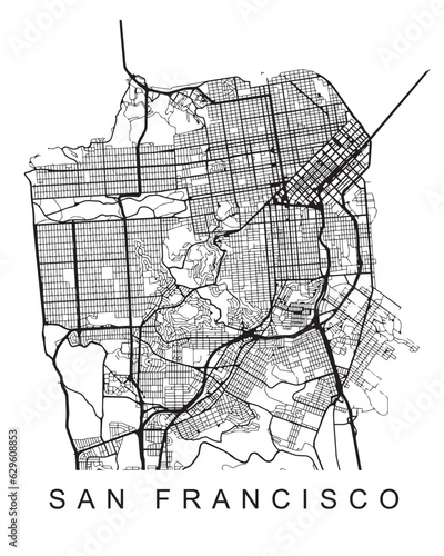 Vector design of the street map of San Francisco against a white background
