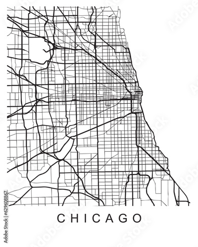 Obraz na płótnie Vector design of the street map of Chicago against a white background w salonie