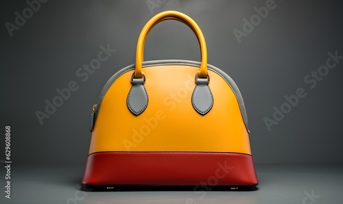 Orange women's handbag on a gray background, ai generated