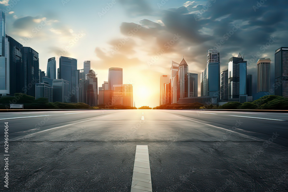 Obraz premium Empty highways and urban skylines. AI technology generated image