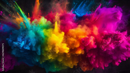 Vibrant Holi Celebration  Closeup Colorful Rainbow Holi Paint Color Powder Explosion - Captivating Stock Image for Sale