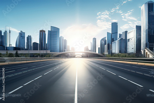 Empty highways and urban skylines. AI technology generated image