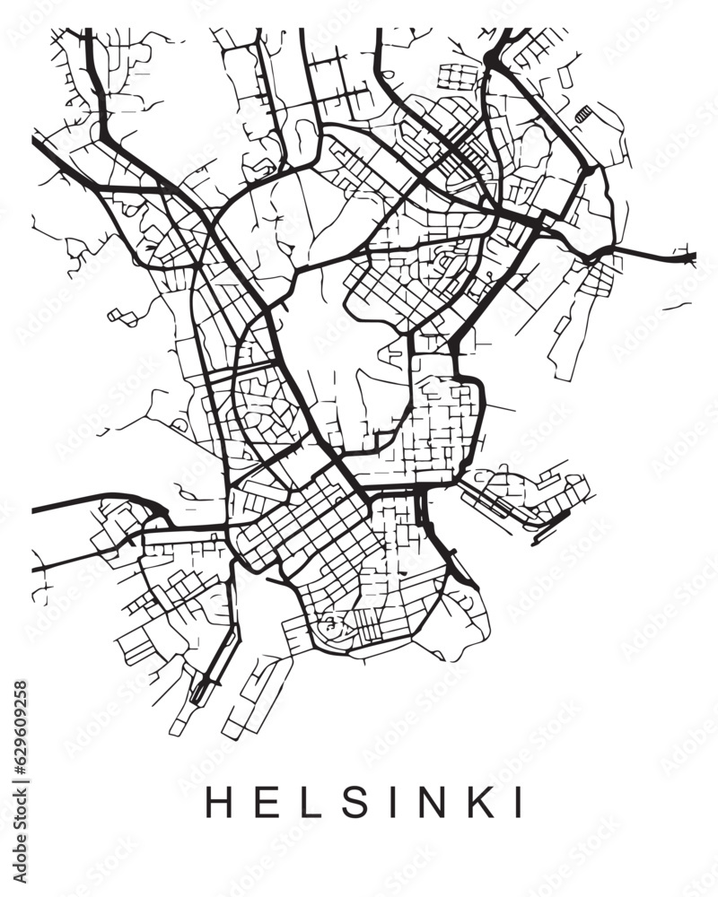 Vector design of the street map of Helsinki against a white background Vector design of the street map of Helsinki against a white background