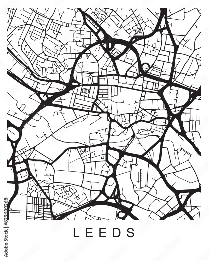 Vector design of the street map of Leeds against a white background