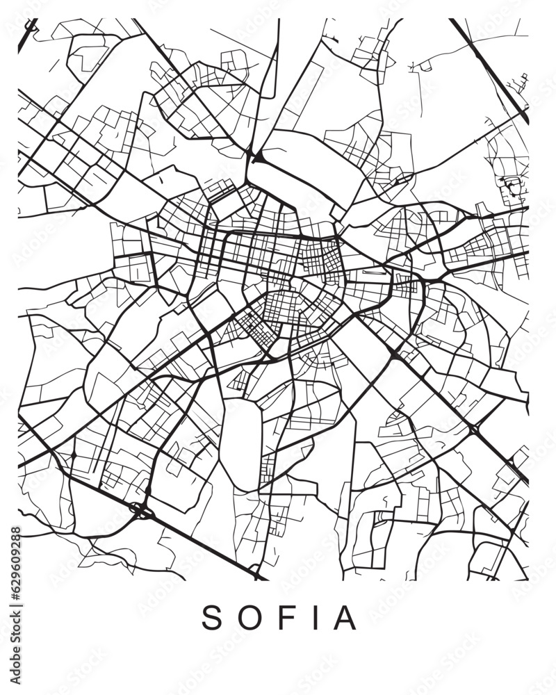 Vector design of the street map of Sofia against a white background