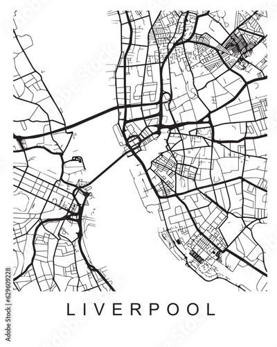 Outlined vector illustration of the map of Liverpool on the white background