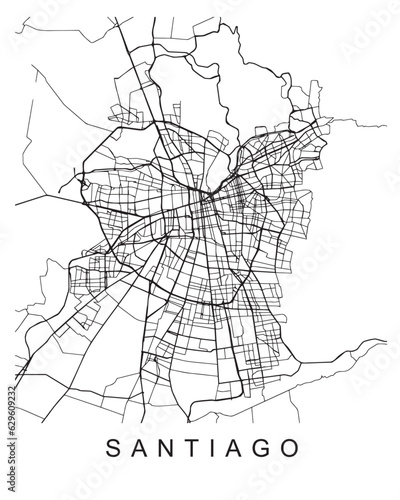 Outlined vector illustration of the map of Santiago on the white background
