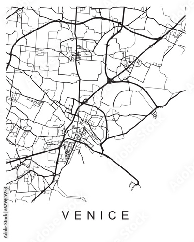 Vector design of the street map of Venice against a white background