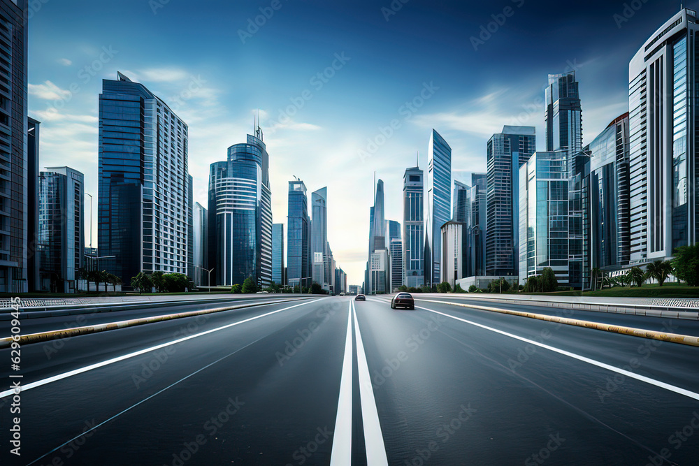 Obraz premium Empty highways and urban skylines. AI technology generated image