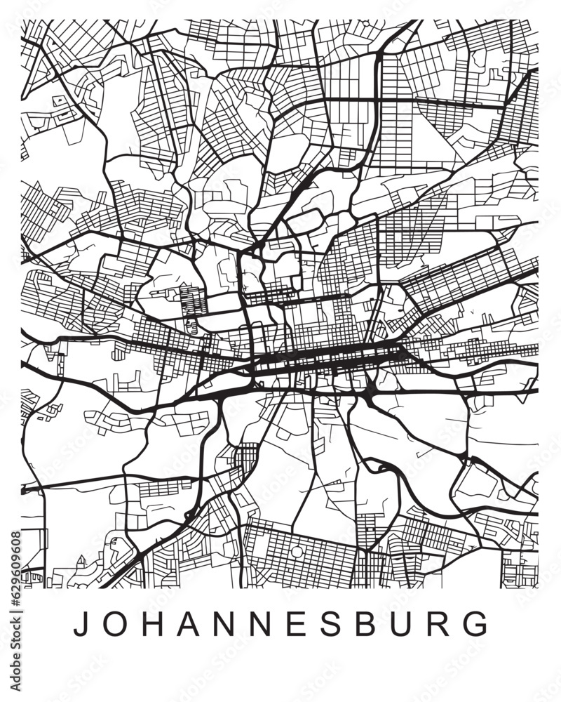 Fototapeta premium Vector design of the street map of Johannesburg against a white background