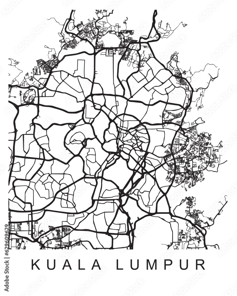 Fototapeta premium Vector design of the street map of Kuala Lumpur against a white background