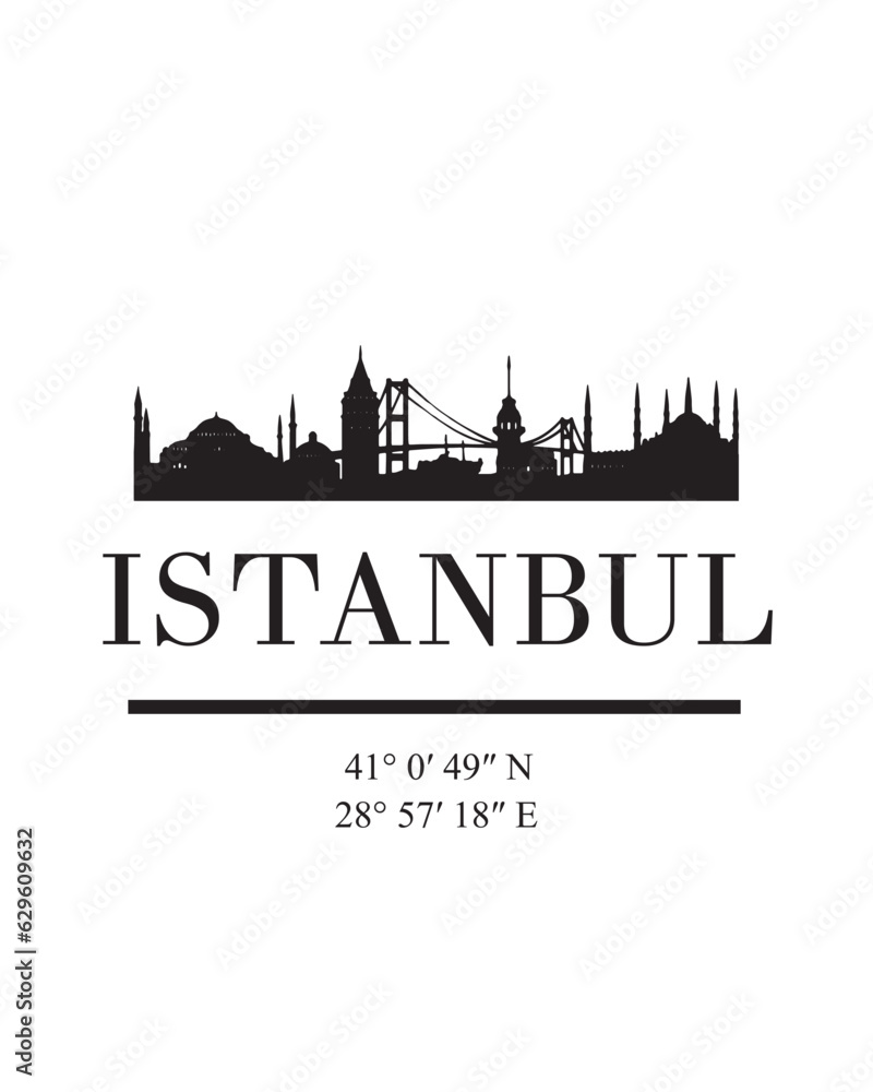 Editable vector illustration of the city of Istanbul with the remarkable buildings of the city