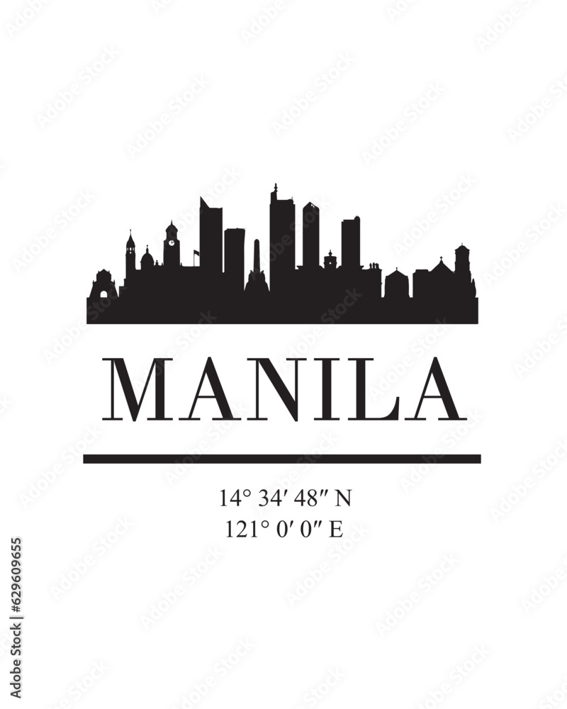 Editable vector illustration of the city of Manila with the remarkable buildings of the city