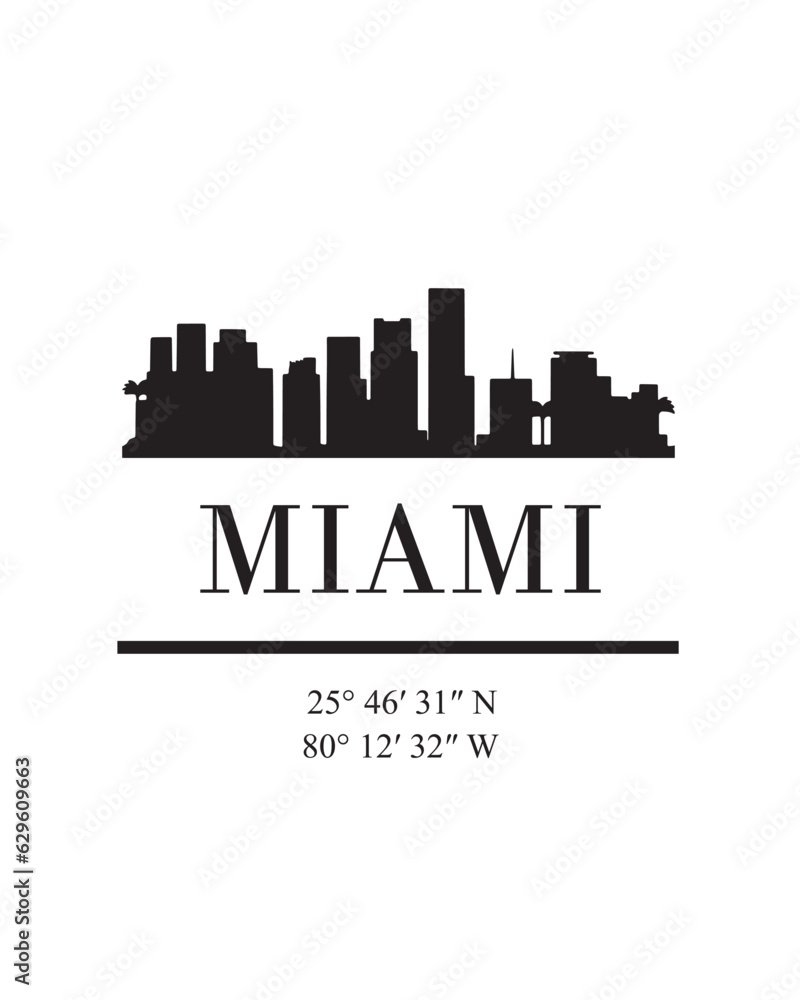 Editable vector illustration of the city of Miami with the remarkable buildings of the city