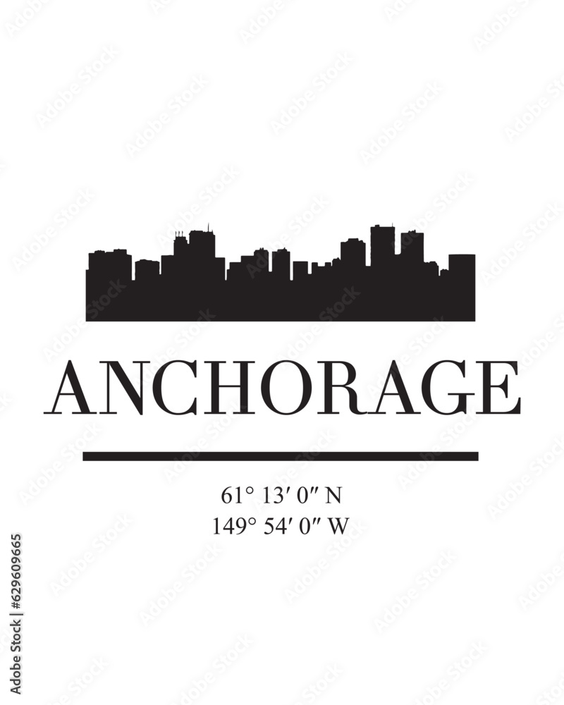 Editable vector illustration of the city of Anchorage with the remarkable buildings of the city