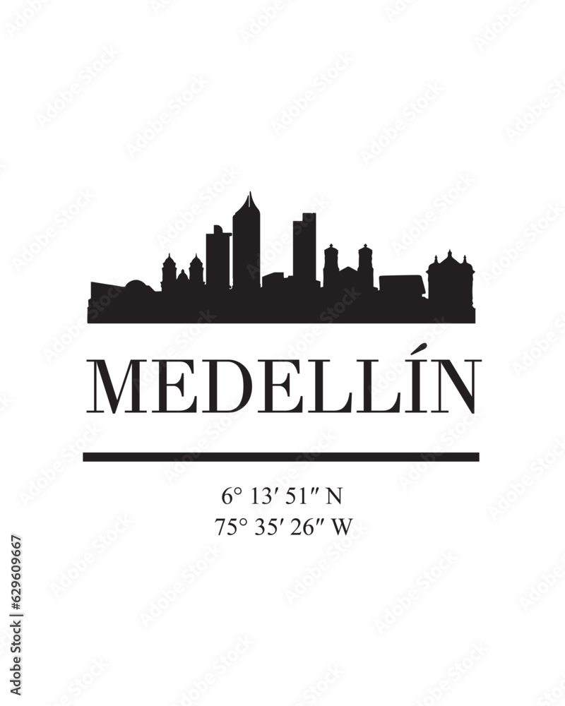 Editable vector illustration of the city of Medellin with the remarkable buildings of the city