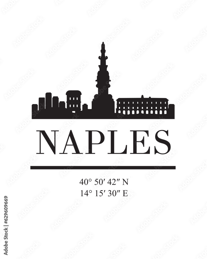 Editable vector illustration of the city of Naples with the remarkable buildings of the city