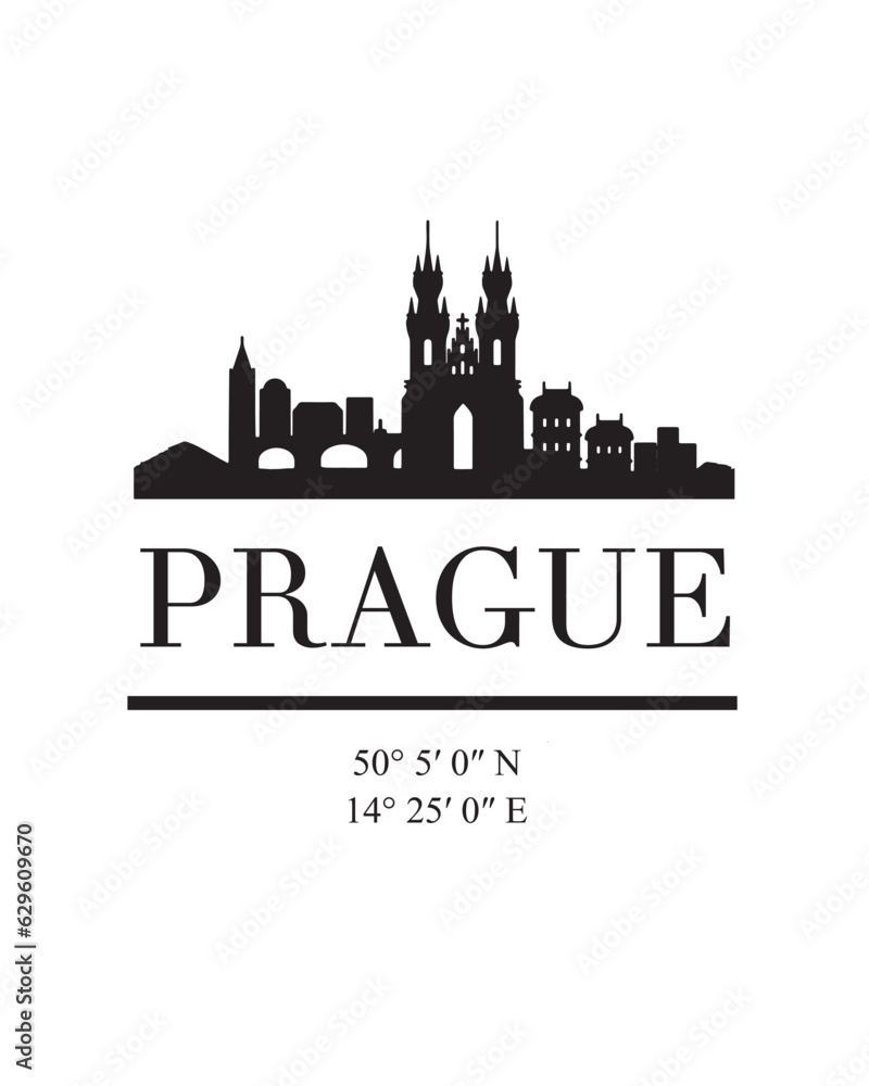 Editable vector illustration of the city of Prague with the remarkable buildings of the city