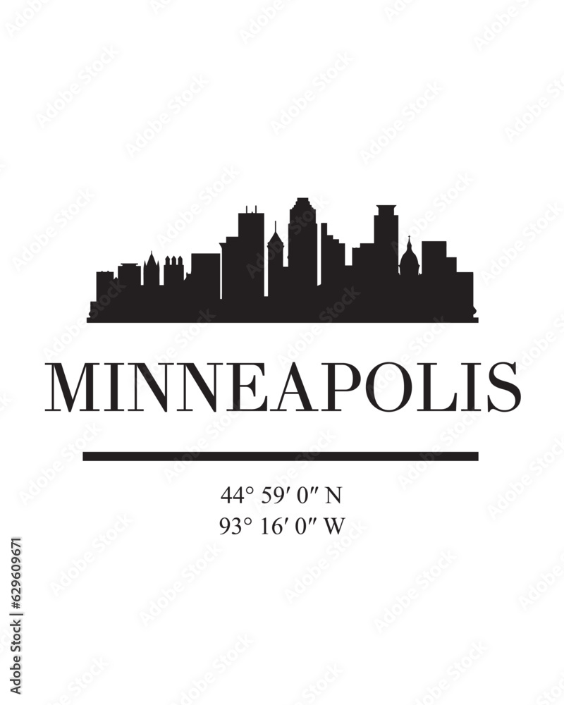 Editable vector illustration of the city of Minneapolis with the remarkable buildings of the city