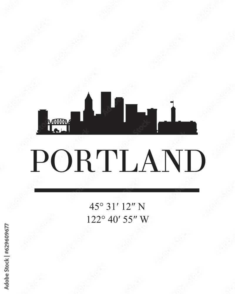 Editable vector illustration of the city of Portland with the remarkable buildings of the city