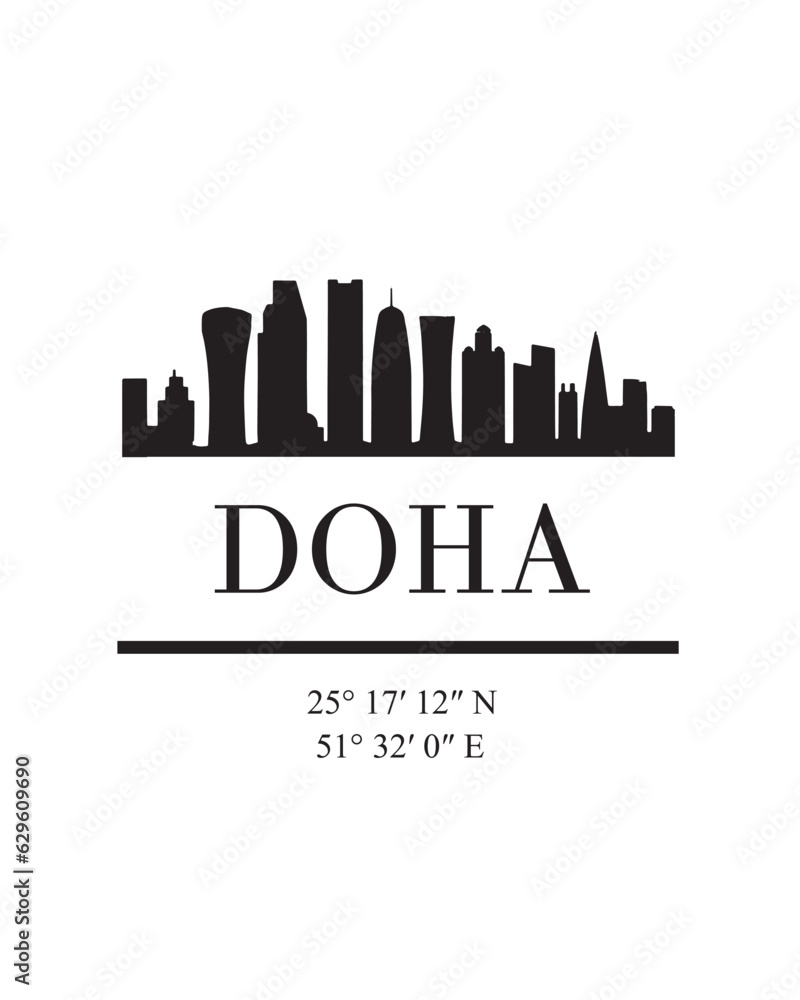 Editable vector illustration of the city of Doha with the remarkable buildings of the city