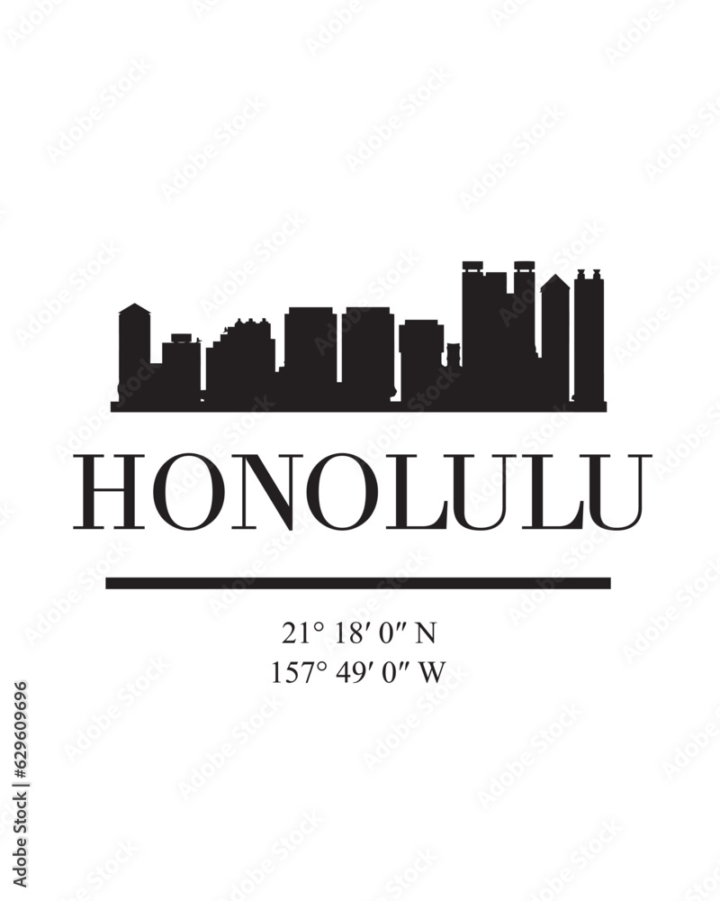 Editable vector illustration of the city of Honolulu with the remarkable buildings of the city