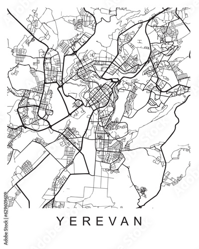Vector design of the street map of Yerevan against a white background