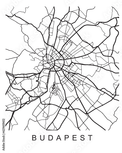 Vector design of the street map of Budapest against a white background