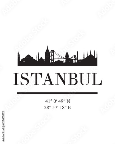 Editable vector illustration of the city of Istanbul with the remarkable buildings of the city