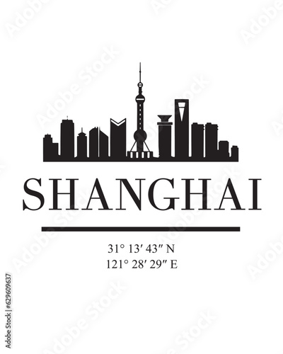 Editable vector illustration of the city of Shanghai with the remarkable buildings of the city