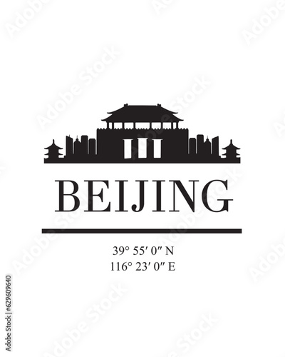 Editable vector illustration of the city of Beijing with the remarkable buildings of the city