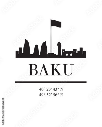 Editable vector illustration of the city of Baku with the remarkable buildings of the city