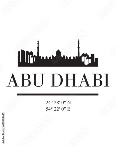 Editable vector illustration of the city of Abu Dhabi with the remarkable buildings of the city