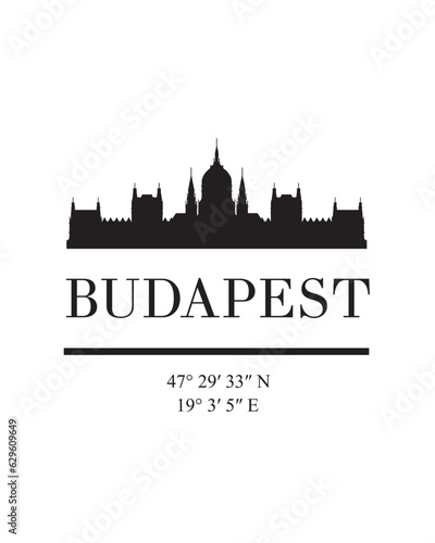 Editable vector illustration of the city of Budapest with the remarkable buildings of the city