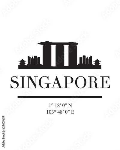 Editable vector illustration of the city of Singapore with the remarkable buildings of the city