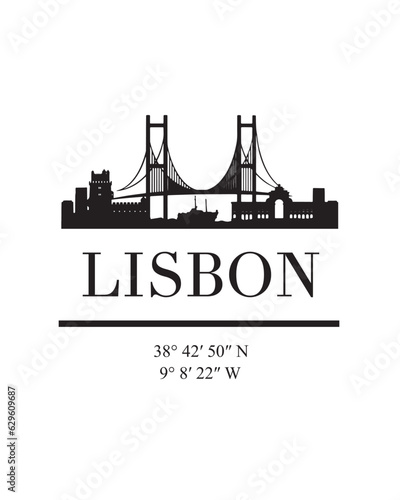 Editable vector illustration of the city of Lisbon with the remarkable buildings of the city
