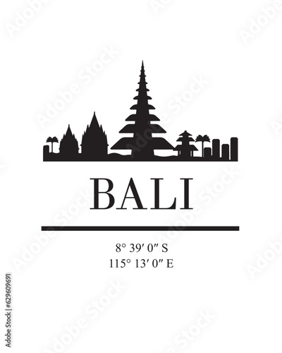 Editable vector illustration of the city of Bali with the remarkable buildings of the city